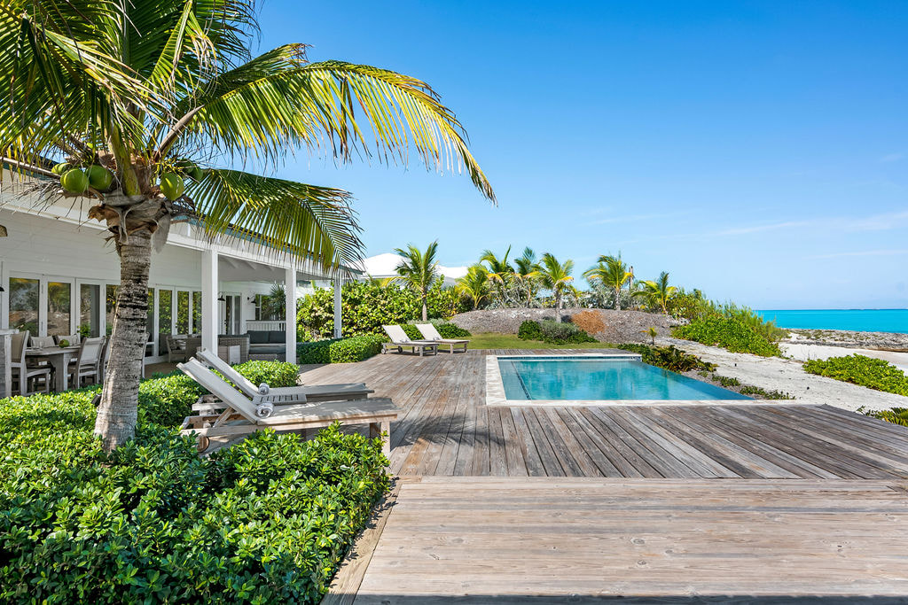 The pool deck at The Salt House, Little Exuma, Bahamas